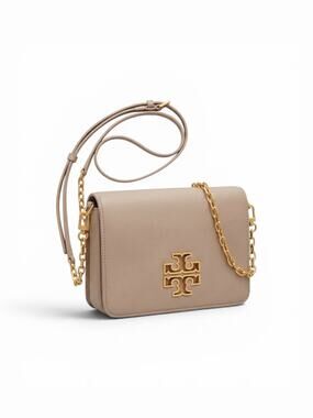 Tory Burch Britten Combo Crossbody Bag Pebbled Leather Chain Purse Gold Logo
